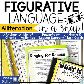 Preview of Alliteration Worksheet Poems Figurative Language PowerPoint 3rd 4th 5th Grade
