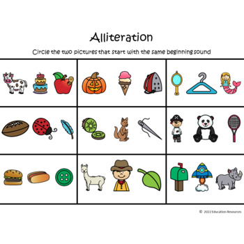 alliteration worksheets kindergarten