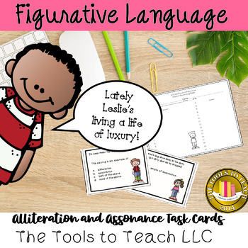 Preview of Alliteration and Assonance Figurative Language Task Cards Grade 5 No Prep