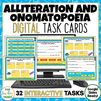 Preview of Alliteration and Onomatopoeia Digital Activities for Google Slides