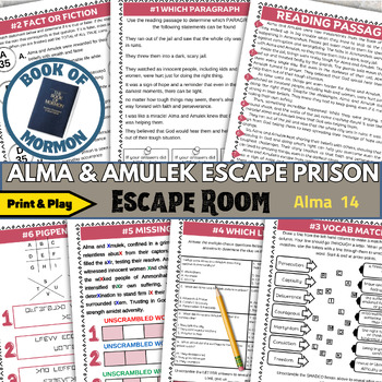 Preview of Alma & Amulek's Prison Break Printable, Book of Mormon Escape Room, Family Fun