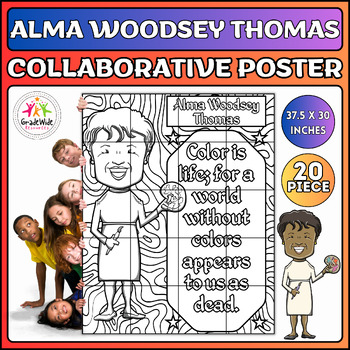 Preview of Alma Woodsey Thomas Collaborative Coloring Poster Black History Month Juneteenth