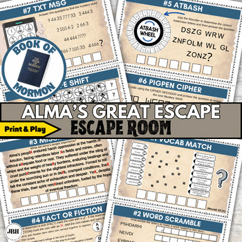 Preview of Alma's Great Escape, Book of Mormon Printable Escape Room, Youth Night Activity