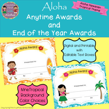 Preview of Aloha Awards - Editable, End of the Year, Anytime Awards, Hawaiian, Tropical