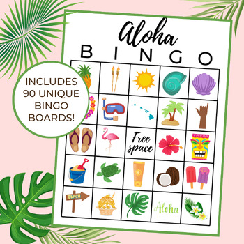 Preview of Aloha Bingo | 90 Cards | Luau Bingo | Luau Party | Luau Birthday | Summer Bingo