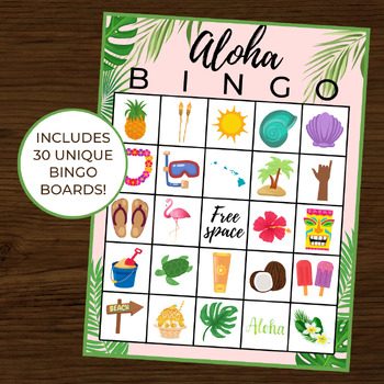 Preview of Aloha Bingo | 30 Cards | Luau Bingo | Luau Party | Luau Birthday | Summer Bingo