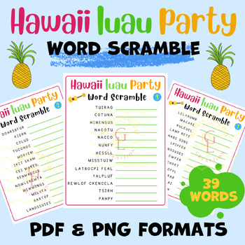 Preview of Aloha Hawaii end of year Word scramble Crossword word searches activities middle