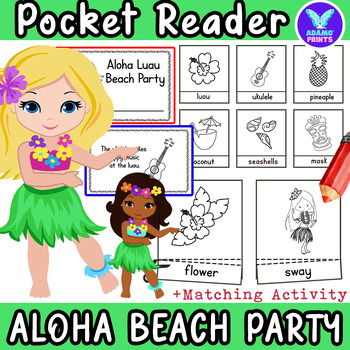 Preview of Aloha Luau Beach Party Summer GAME Pocket Chart Match Vocab Kindergarten NO PREP