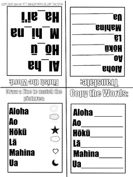 Preview of Aloha/Vocabulary Foldable Worksheet