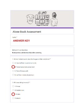 Preview of Alone by Megan E. Freeman - Book Assessment Answer Key