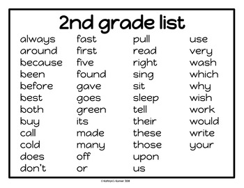 dolch sight words 2nd grade 6th grade