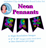 Alphabet Clipart Bulletin Board Set Neon Letter Pennants