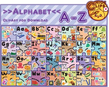 Preview of Alphabet  A-Z, Clipart Jigsaw, PDF file, PNG file, Transparency background