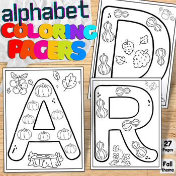Preview of Alphabet A - Z Coloring Pages Autumn & Fall Pumpkin Theme Coloring Book Activity