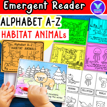 Preview of Alphabet A-Z HABITAT ANIMALS - Science Emergent Reader Kindergarten Mini Books