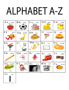 alphabet a z letter and picture card alphabet flash cards a z tpt