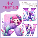 Alphabet A-Z Mermaid Clip art 300 DPI Transparent background