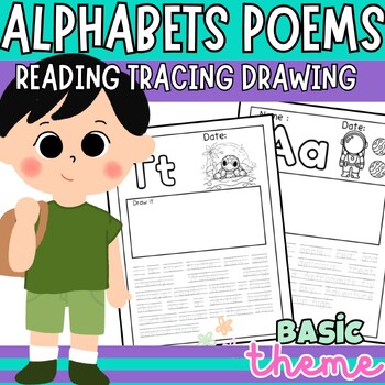 Preview of Alphabet A-Z Poems Tracing Coloring Drawing sheets for Pre-k k 1st