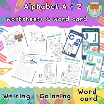 Preview of Kindergarten Handwriting Practice A-Z Alphabet and  Coloring, flash card A-Z