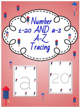 Preview of 4th of July theme, Number 1-20and A-Z  tracing  flashcards , handwriting