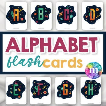 Preview of Alphabet  ABC Flash Cards Outer Space Theme by Montessori Marbles