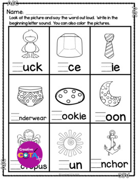 no prep abc write the beginning sound worksheets by
