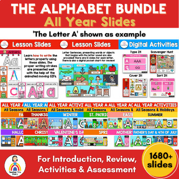 Preview of The Alphabet Bundle: Complete ALL YEAR Lesson, Review and Activity Slides