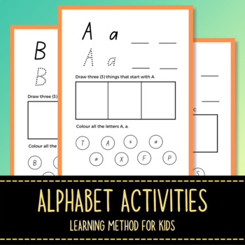 Preview of Alphabet Activities - Class Learning Method - Tracing, Drawing, Coloring Sheets