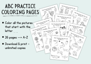 Preview of Alphabet Activities Worksheets | ABC Coloring Pages | Beginning Letter Sounds