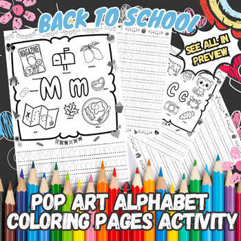 Preview of Alphabet Activities Worksheets - ABC Pop Art Coloring Pages - Letter Tracing