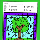 Arbor Day Color by Code Worksheet: B, D, P, Q Letter Discr