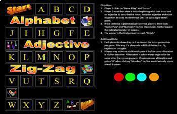 Preview of Alphabet Adjective Zig-Zag Digital Board Game for Distance Learning