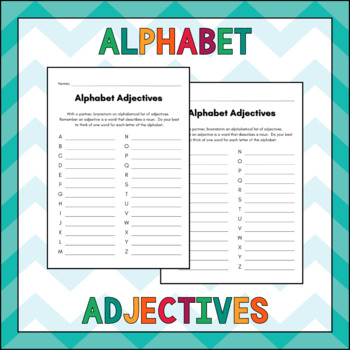 Preview of Alphabet Adjectives Worksheet - Printable Template - No Prep