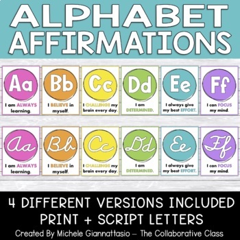 Preview of Alphabet Affirmation Posters | Brights | Print + Cursive