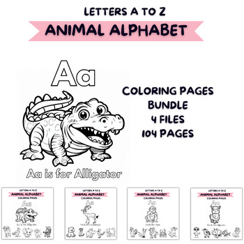 Preview of Alphabet Animal Coloring Pages Bundle | A-Z Letters | Printable