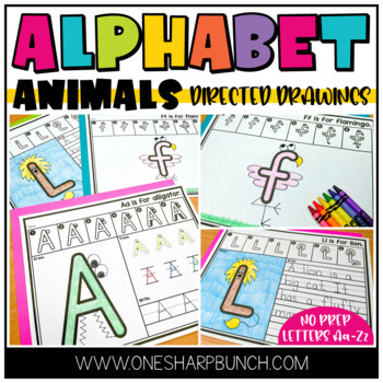 Preview of Alphabet Animal Directed Drawing Activities for Beginning Sounds and Handwriting