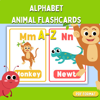 Preview of Alphabet Animal Flashcards for Kids - A-Z Learning Fun!