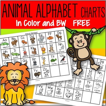 Preview of Animal Alphabet Charts in Color and BW  FREE