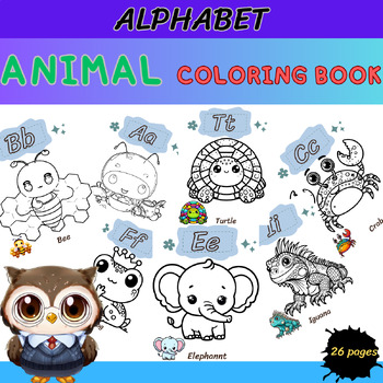 Preview of Alphabet Animals Coloring Book for Kids Ages 2-5 Preshoolers