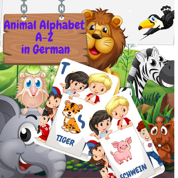 Preview of Alphabet Animals Flashcards for Pre K & K to learn in German