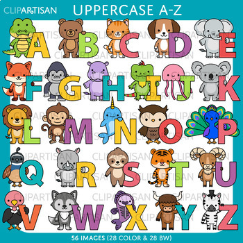 Alphabet Animals Uppercase Clipart by ClipArtisan | TPT
