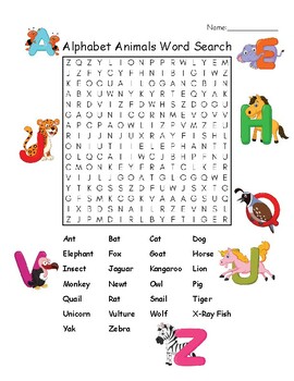 Alphabet Animals Word Search by LailaBee | TPT