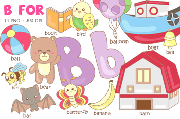 Preview of Alphabet B for Study Vocabulary Reading-Cute Cartoon Vector Clipart Illustration
