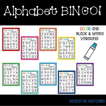 Alphabet BINGO Game and Worksheets. Color & Black and White. | TPT