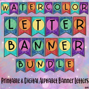 alphabet banner bundle printable and digital letters watercolor theme