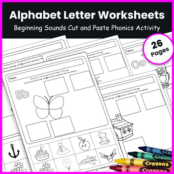 Alphabet Beginning Letter Sounds - Cut and Paste Phonics Activity ...