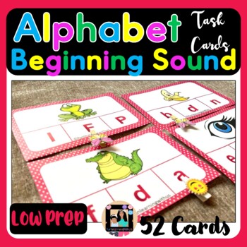 Preview of Alphabet Beginning Sound Task Cards for literacy Centers|Clipcard Back to school