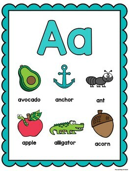 Alphabet Beginning Sounds Anchor Charts for Kindergarten Literacy Centers