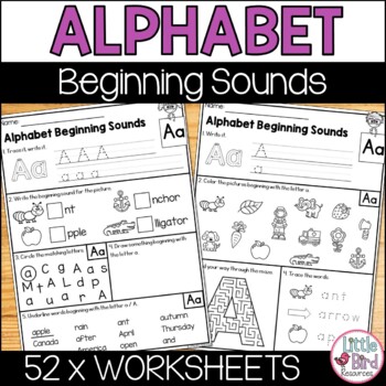 Preview of Alphabet Beginning Sounds Worksheets Letters A-Z No Prep Activities