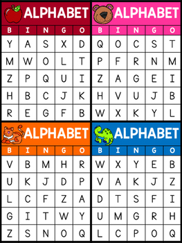 alphabet bingo 26 bingo cards and letter calling cards